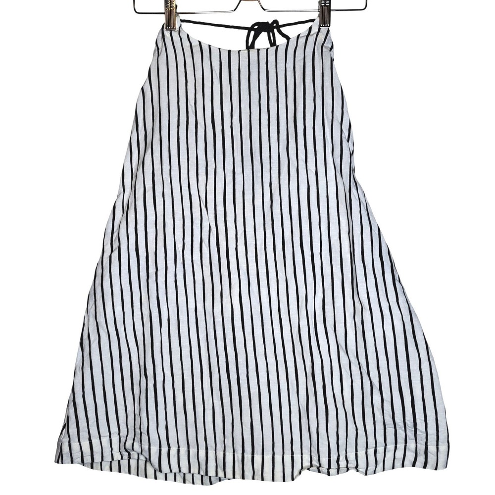 Tory Burch Striped Halter Dress Women XS Blue White Linen Rayon Tassel Tie Beach - Picture 8 of 14